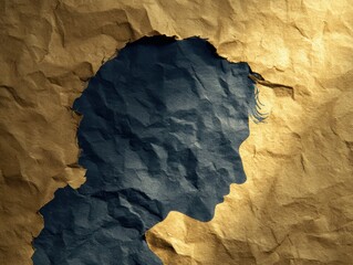 Silhouette of depressed person head. Concept image of depression and anxiety. Waste paper and head silhouette.