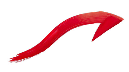 Vibrant Red Paint Brush Stroke Forming a Dynamic Upward curving Arrow with Textured Finish, Isolated, Transparent Png Cutout for Graphic Design