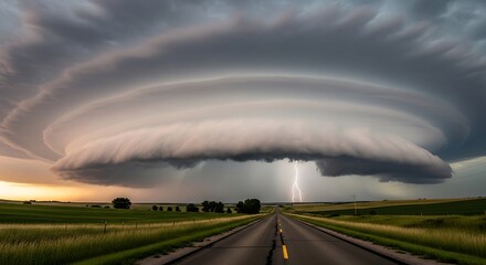 Supercell Storm Over Plains Highway.