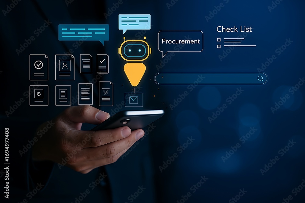 Poster ai chatbot assistant with digital procurement and business automation.