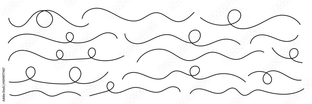 Aufkleber curved line collection. set of curly abstract pattern. looping squiggle wave and curve lines. decora