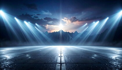 Empty road under dramatic lights