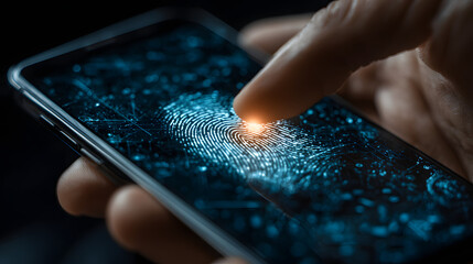 hand touch over a smartphone to activate cybersecuriy measures against hackingand phishing