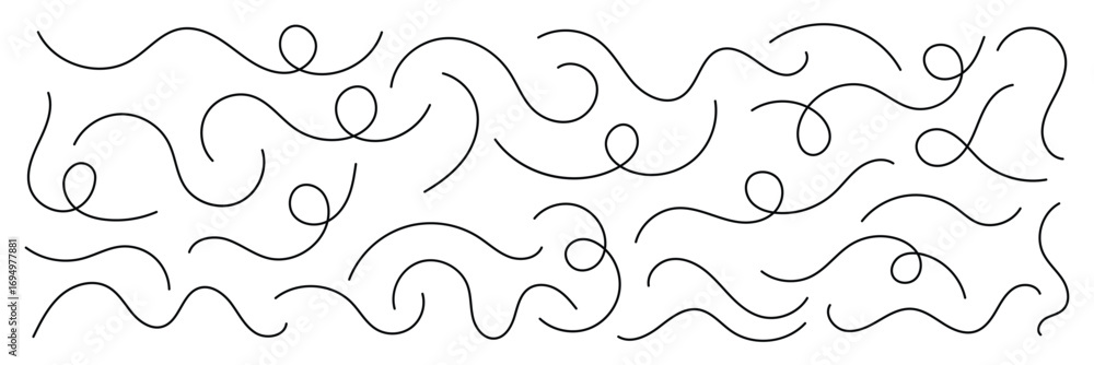 Poster curved line collection. set of curly abstract pattern. looping squiggle wave and curve lines. decora