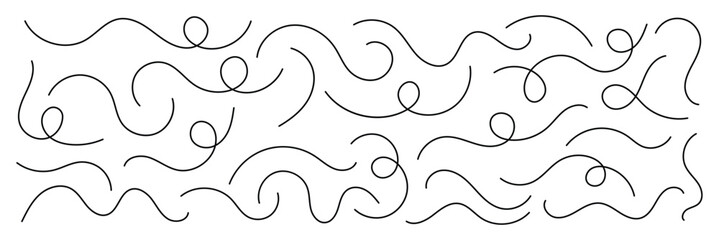 Curved line collection. Set of curly abstract pattern. Looping squiggle wave and curve lines. Decorative swirls and wave borders. Vector illustrator