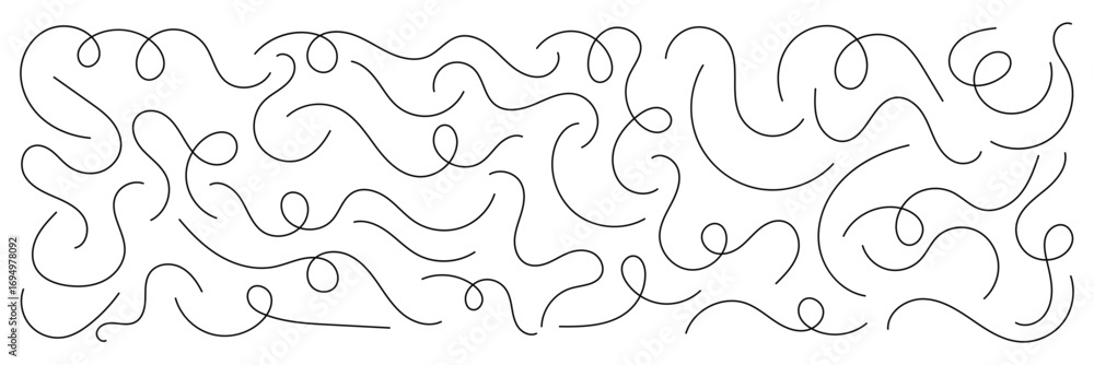 Poster hand drawn wavy squiggle line. abstract looping curved line set. decorative curly abstract pattern. 