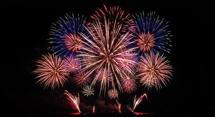 Colorful fireworks display against dark night sky