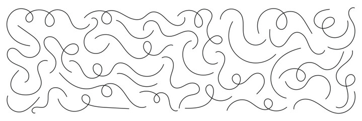 Hand drawn wavy squiggle line. Abstract looping curved line set. Decorative curly abstract pattern. Collection of curved lines collections. 