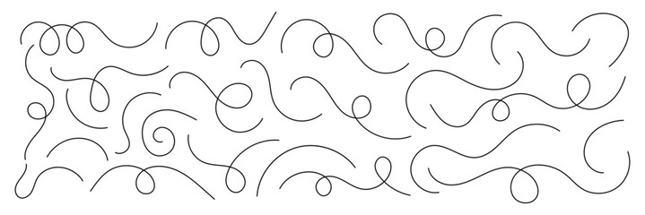 Hand drawn wavy squiggle line. Abstract looping curved line set. Decorative curly abstract pattern. Collection of curved lines collections. 