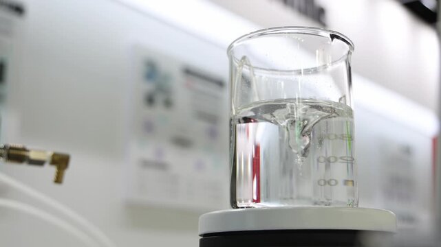 Chemical liquids. Laboratory glassware with colorful chemical liquids test tubes or beakers and mixing and reaction processes. Chemistry science experiment biotechnology research and innovation tech.