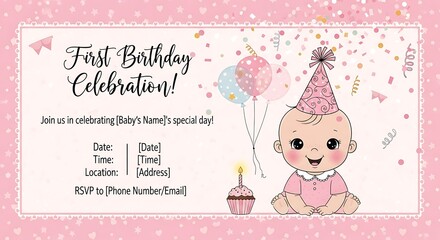 Babys First Birthday Invitation.
