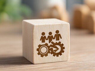 Successful Business Teamwork, Empowering Employees for New Projects and Leadership Success in Corporate Settings. wooden block with icon in goal and success concept.