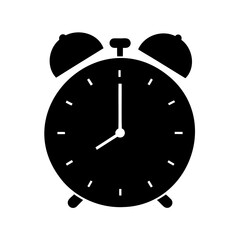 A traditional black alarm clock showing 8 o'clock on a white background