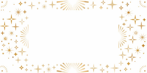 Elegant gold starburst and sparkle border design on a clean white background