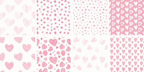 Collection of various pink heart patterns and textures for valentine s day and romantic designs