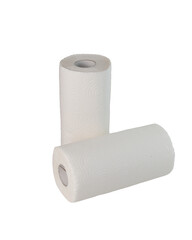 two rolls of paper towels on an isolated background