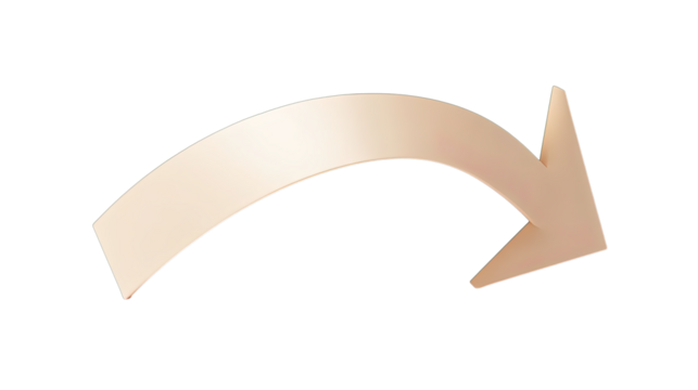 Modern 3d Rendered Beige Curved Arrow Pointing Downwards with a Soft Shadow, a Transparent Png Cutout Image for Navigation and Web Design