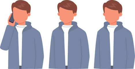 Editable Flat Vector Illustration of Faceless Man Using Smartphone Reflecting Modern Communication and Simplicity.