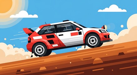 Rally Car Hill Climb Desert Sun.