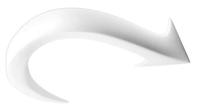 Sleek White 3d Curved Arrow Pointing Right, Creating a Dynamic Visual, a Transparent Png Cutout Image for Graphic Design Projects