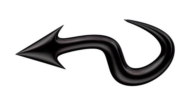 Glossy Black Wavy Arrow Pointing Left, a Modern 3d Rendered Design Element, Transparent Png Cutout Image for Graphic Design Projects
