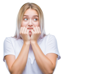 Young beautiful woman over isolated background nervous and scared