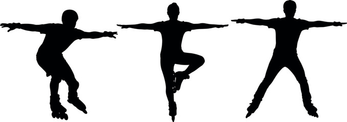 Silhouette Ice Skaters in Dynamic Poses Performing Graceful Movements on Ice Rink for Winter Sports and Athletic Concept Design