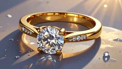 Golden ring with a sparkling diamond