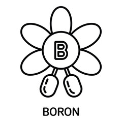 Boron element with flower design and seed pods in black and white outline illustration style art silhouette