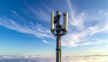 Telecommunications tower above clouds