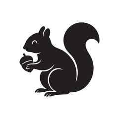 Obraz premium Silhouette Illustration of a Squirrel Holding an Acorn Its Tail Curled Upward Gracefully Animal Wildlife Nature
