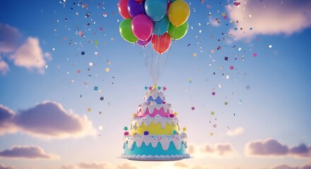 Festive Cake Balloons Sky Sunset.