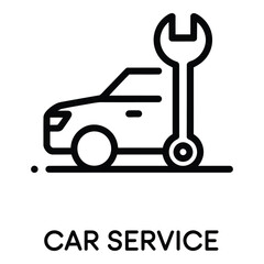 Car repair and maintenance service with wrench and vehicle for automotive assistance and garage needs silhouette