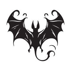 Whimsical Bat Silhouette with Ornate Wings and Curled Tail Creating a Fantasy Aesthetic