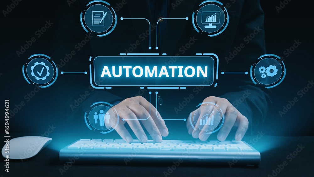 Aufkleber modern automation drives workflow efficiency by connecting systems, people, and data. with intellige