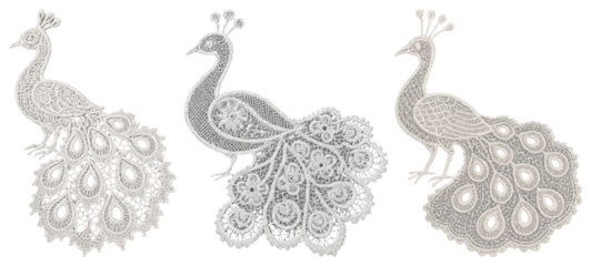 PNG Intricate lace peacock designs, element set on transparent background