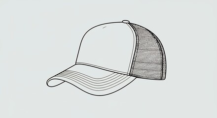 Line art illustration of a classic baseball cap isolated on a neutral background