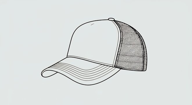 Line art illustration of a classic baseball cap isolated on a neutral background - Powered by Adobe