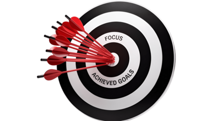 Arrows hitting the bullseye of a target, representing focus and goal achievement.