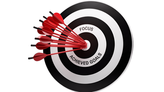 Arrows hitting the bullseye of a target, representing focus and goal achievement.