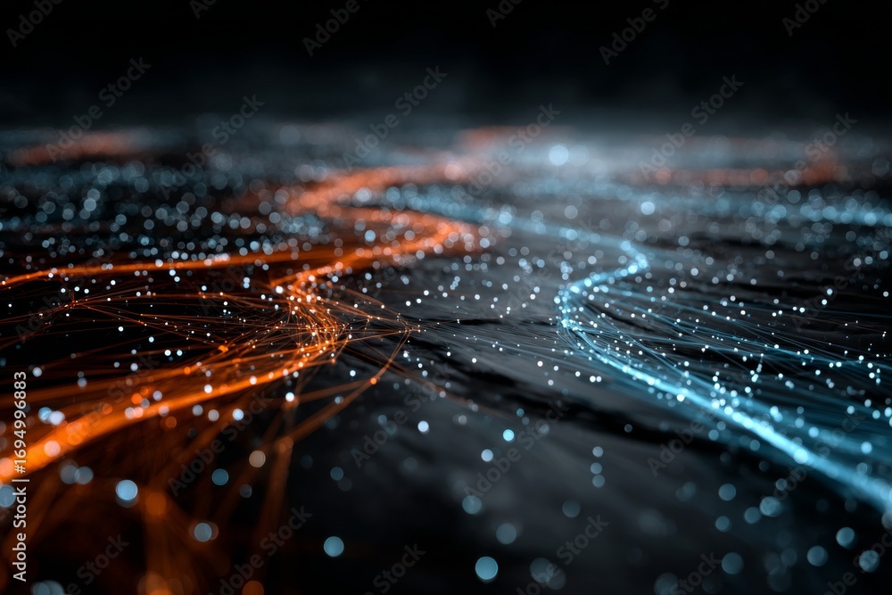 Poster beyond connections: the enchanting glow of future networks. copy space. expansive tech scene with en