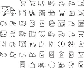 E Commerce and Online Shopping Icon Set Depicting Delivery Logistics and Retail Services Seamless Vector Pattern