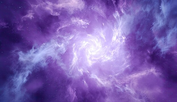 Cosmic vortex of swirling nebulae. Purple and blue clouds spiral into a bright center