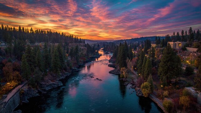 the spokane river at sunset in spokane washington no logos no brands ar 169
