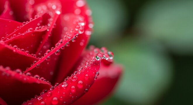 Close-up Red Rose Dew Drops: Elegant Nature Macro