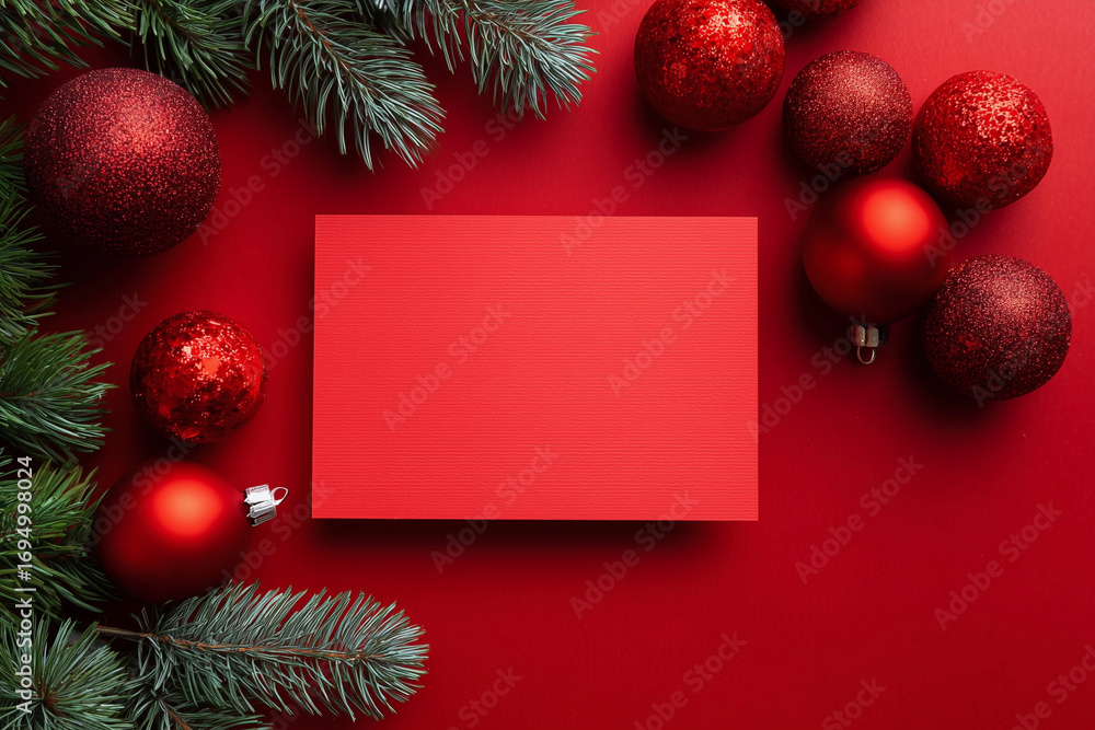 Poster a red card with a white border sits on a red background