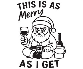 Funny Grumpy Santa with Wine Glass &ndash; Christmas Holiday Cartoon