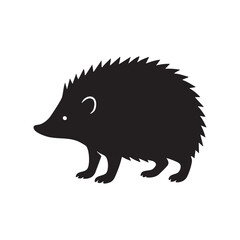 Silhouette of a Hedgehog Profile with Spikes and Small Legs Standing Calmly on a White Background Graphic Animal