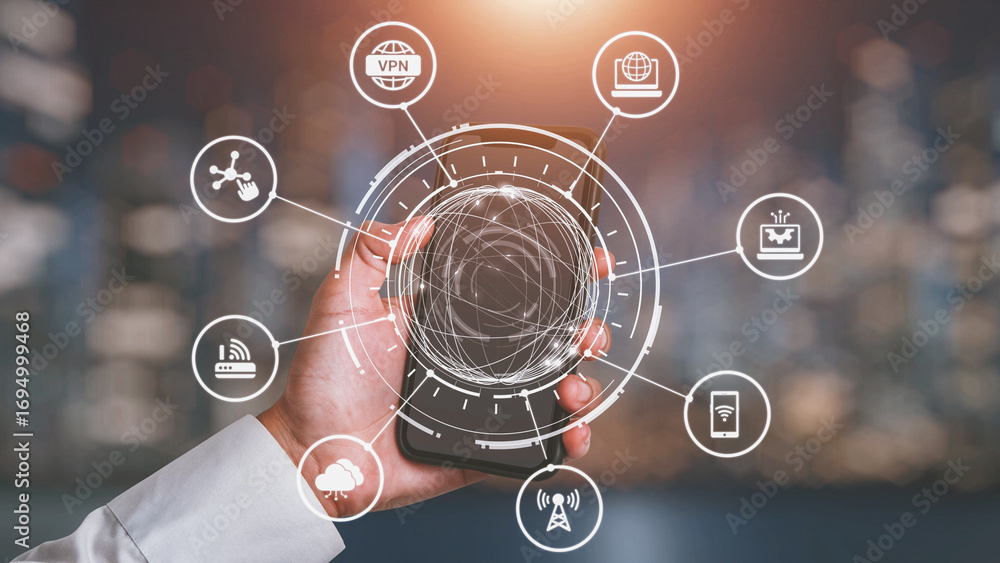 Poster communication network enables digital connectivity. a strong communication network supports data tra