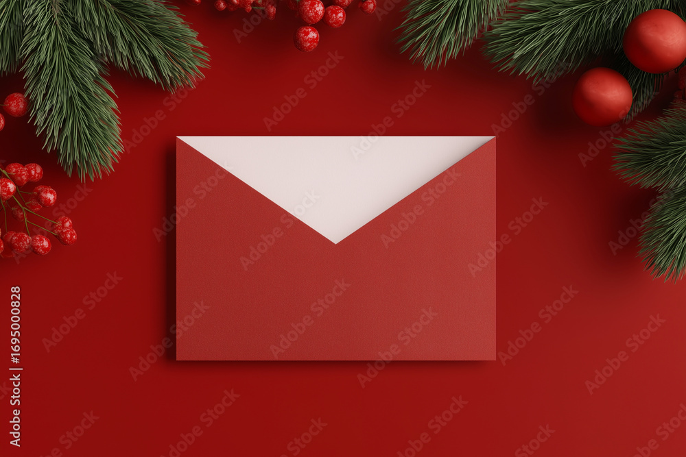 Poster a red envelope with a white label sits on a red background